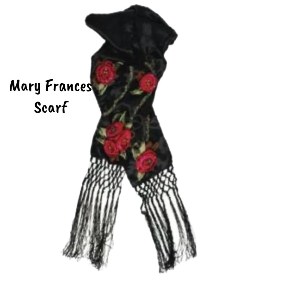 Colorful Vintage Art Scarf Boho Whimsical Statement Wrap Mary Frances